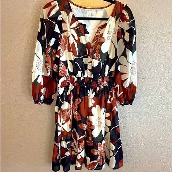 Umgee Floral Print Dress with 3/4 Sleeves/ Size Medium - Picture 1 of 8